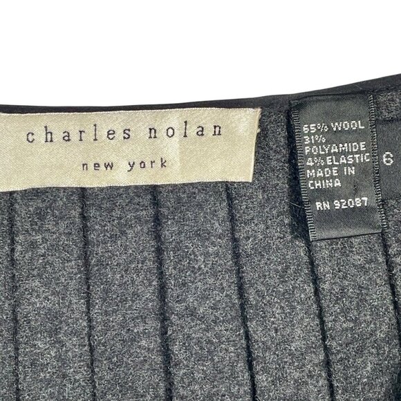 charles nolan couture wool pleated wrap flounce hem knee-length skirt charcoal 6 - Picture 5 of 16
